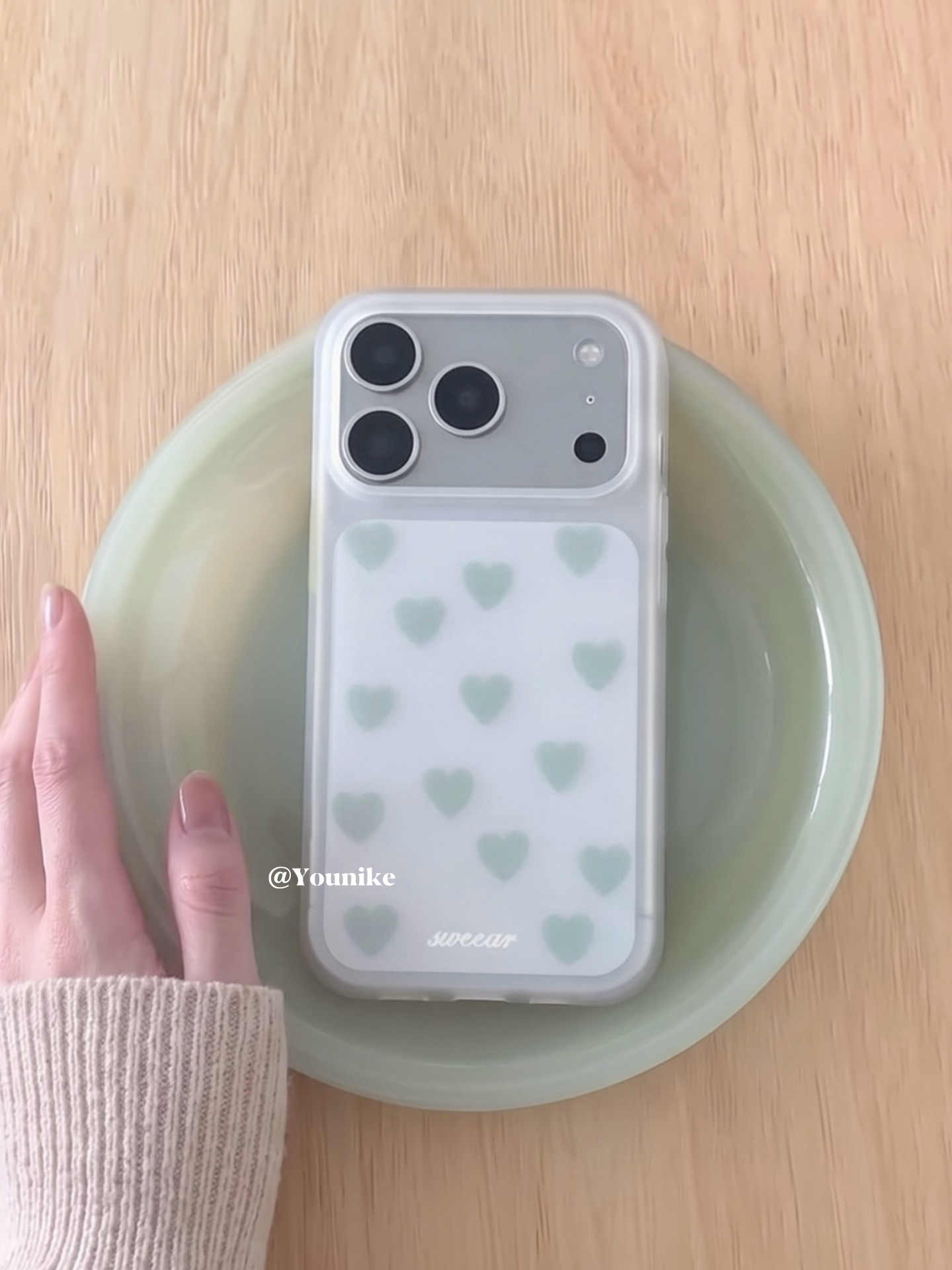 Phone Cases Iphone 13 - 韓国風のシンプルなミストグリーン＆ブルーの「愛」をモチーフにしたiPhone用ケース。iPhone Duo 18、17、Air 16、13、12、11 Pro Max、15、14
