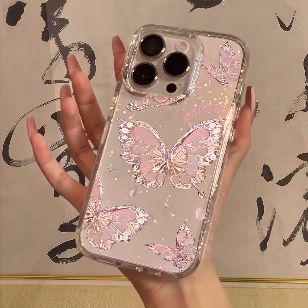 Phone Cases Xr Iphone - ピンクバタフライクリアグリッターフォンケース iPhone 17 13 16 15