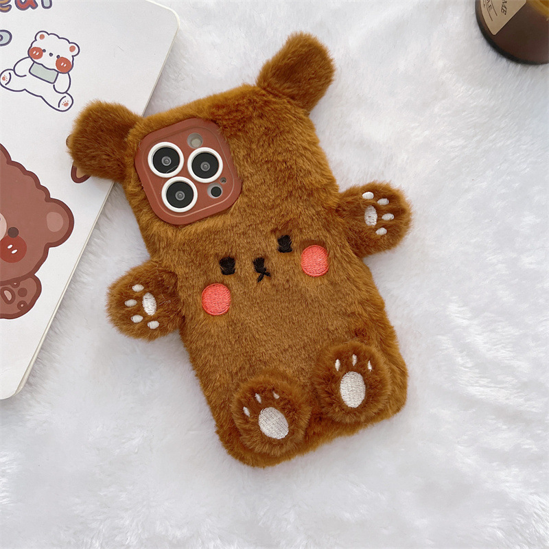 韓国の3D漫画風クマのふわふわぬいぐるみカップル携帯ケース  - Phone Cases Iphone 13 のレビューと価格