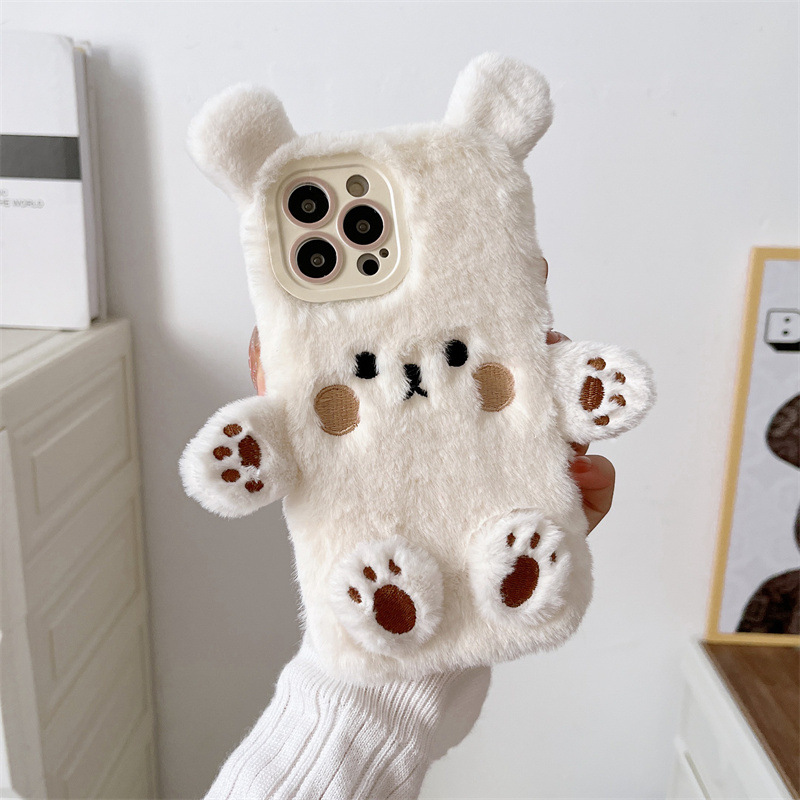 韓国の3D漫画風クマのふわふわぬいぐるみカップル携帯ケース  - Phone Cases Iphone 13 のレビューと価格