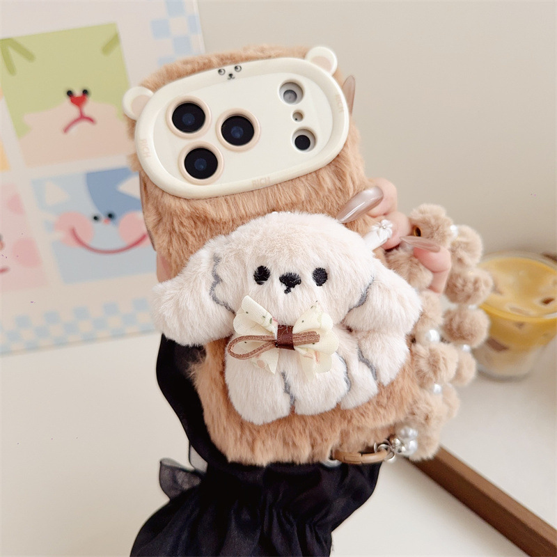 3D漫画風リボン付き子犬のふわふわぬいぐるみスマホケース i - Phone Cases Iphone 13 のレビューと価格