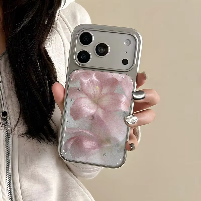 ピンクのユリ模様が施された、ドロップ防止・耐衝撃性に優れたi - Phone Cases Iphone 13 のレビューと価格