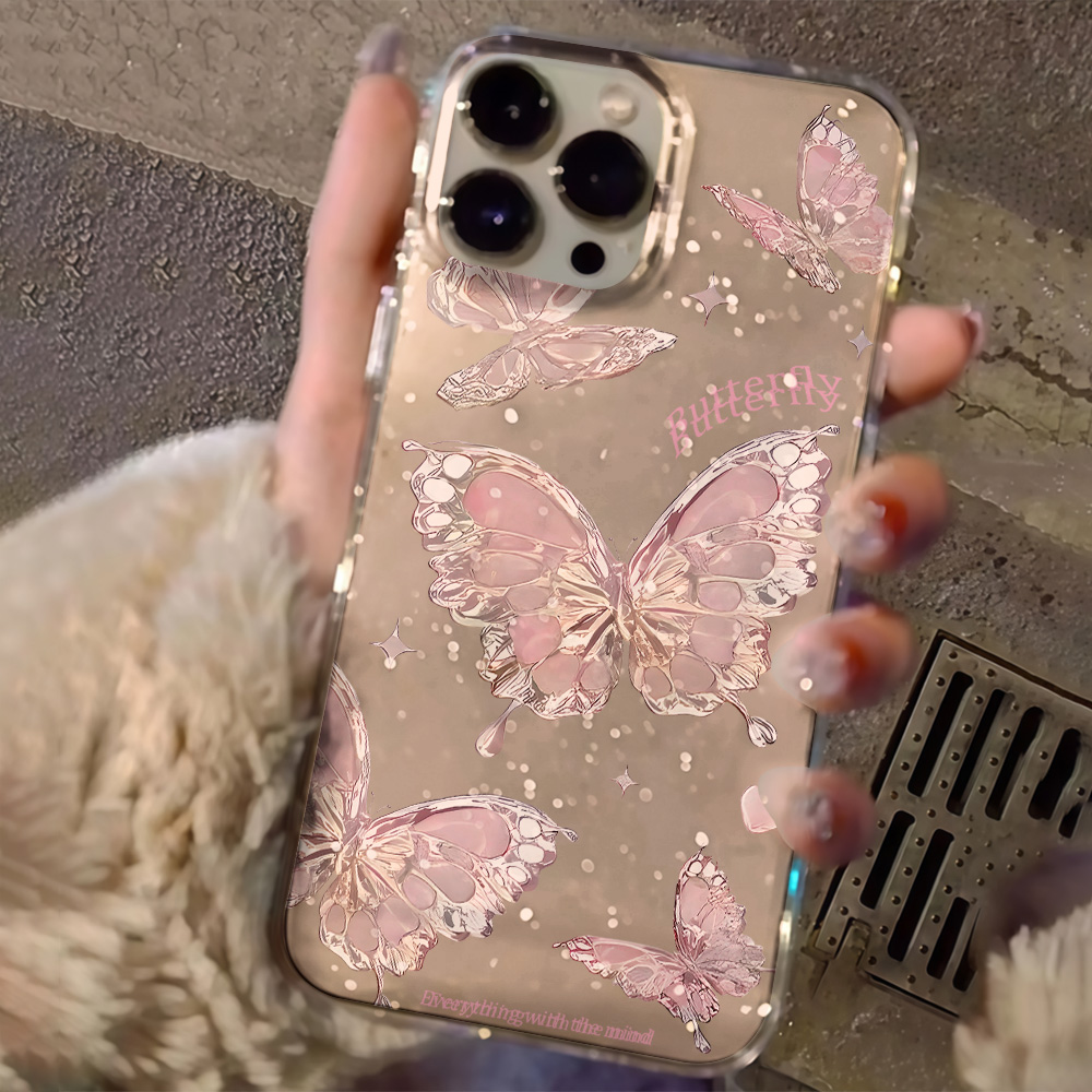 ピンクバタフライクリアグリッターフォンケース iPhone  - Phone Cases Xr Iphone のレビューと価格