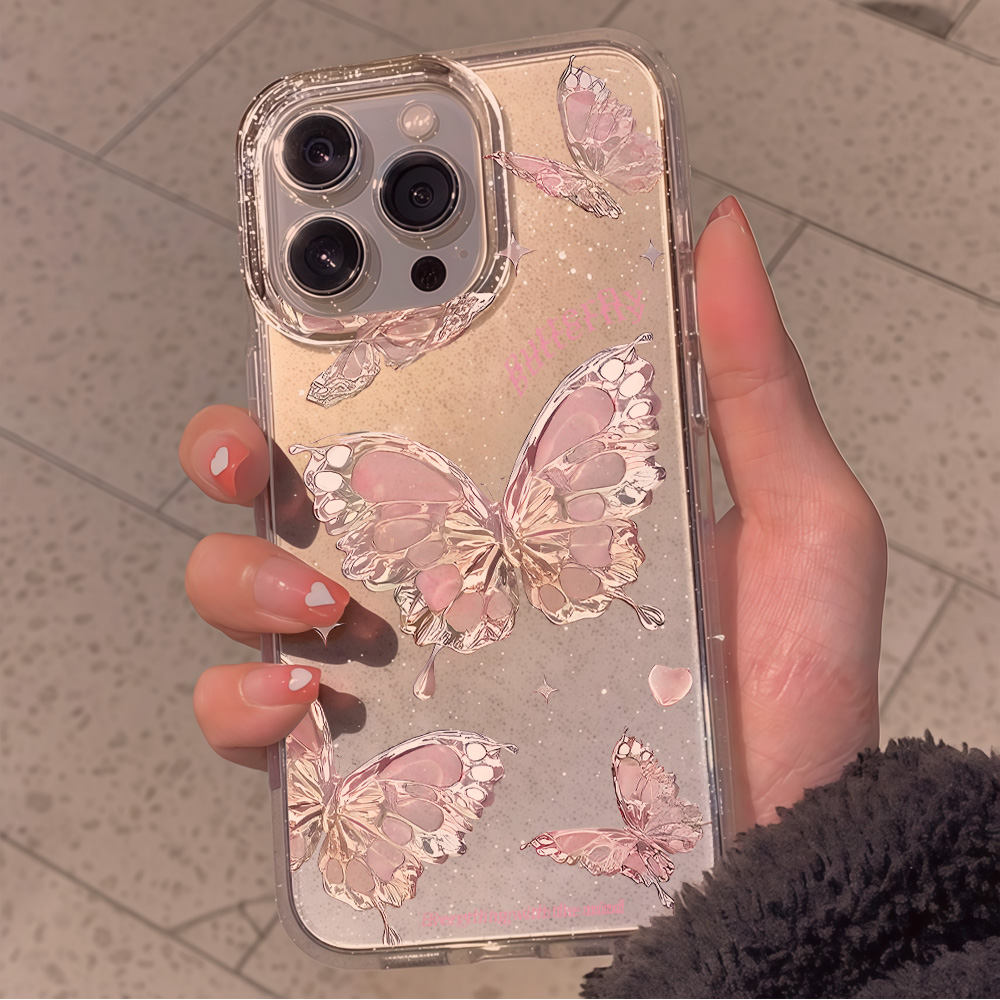 ピンクバタフライクリアグリッターフォンケース iPhone  - Phone Cases Xr Iphone のレビューと価格